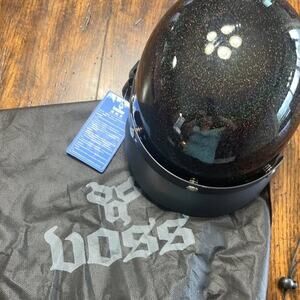 oss DOT Motorcycle Helmet Gloss Black Metallic Red Lining Adult SizeL NWT w/ Bag